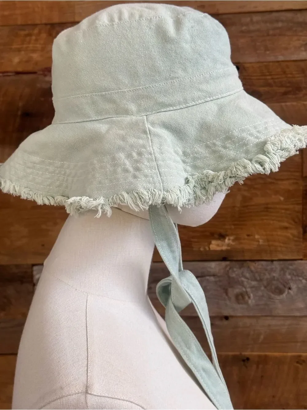 Zara Mint Green distressed Frayed Distressed Bucket Hat with Ties